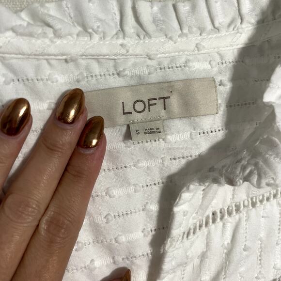 LOFT White Textured Striped Long Sleeve Blouse Top - Size S - Picture 4 of 7